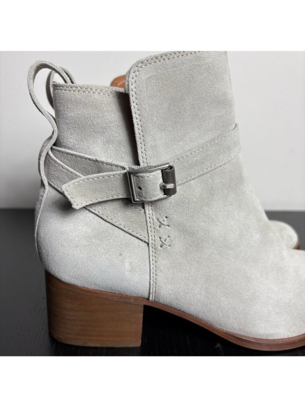 RAG & BONE Womens Size 39 Walker Suede Buckle Booties Light Gray Heeled Boots - Picture 2 of 12